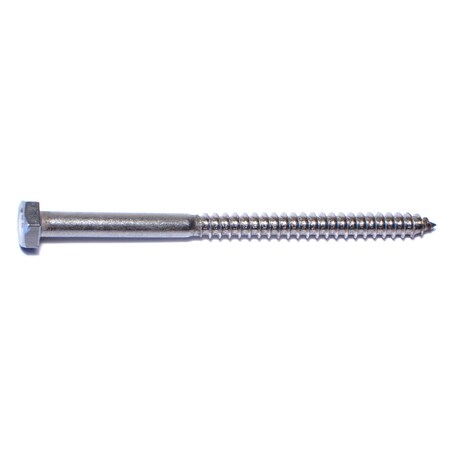 Lag Screw, 1/4 in, 4 in, Stainless Steel, Hex Hex Drive, 3 PK